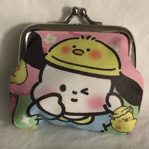 Sanrio coin purse pochacco  graphics with  kiss lock closures. Pink yellow